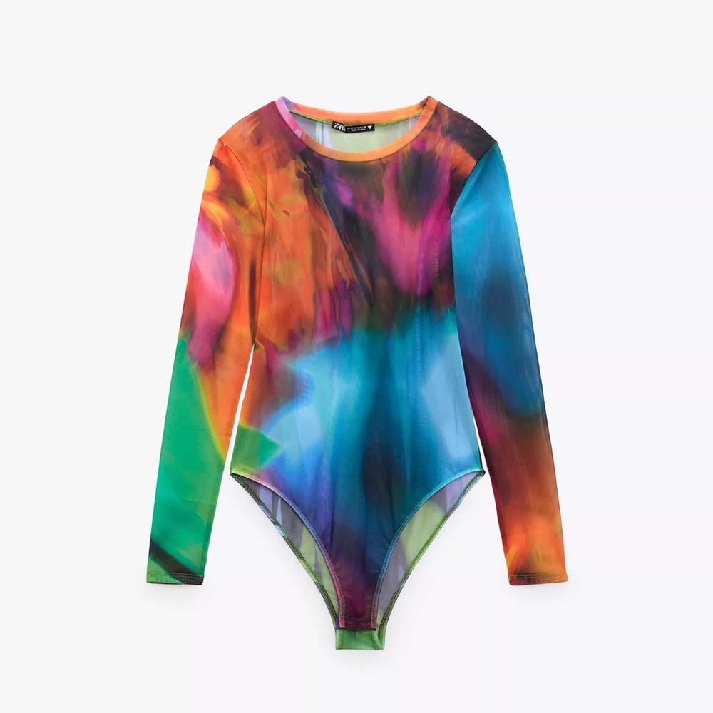 Printed tulle bodysuit